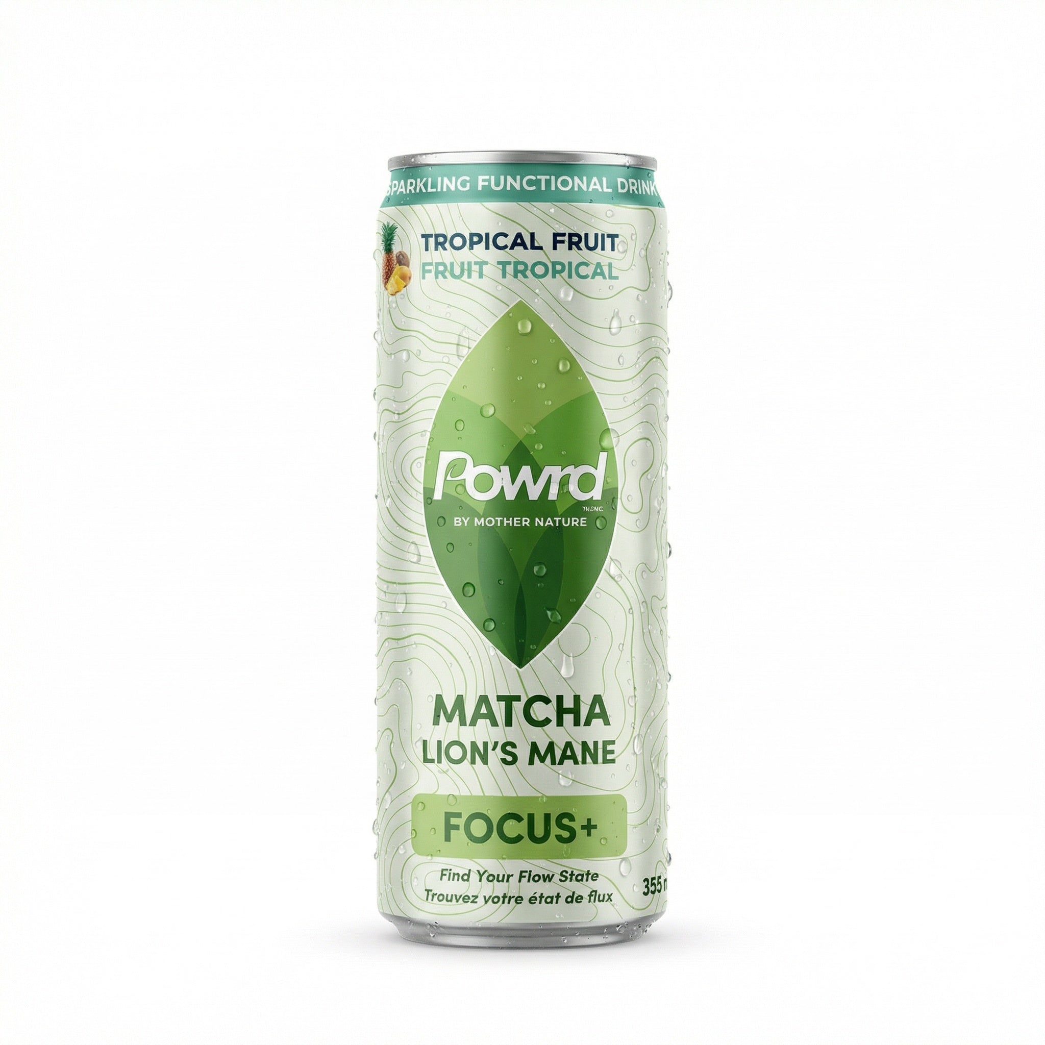 POWRD FOCUS+ (Tropical Fruit) – Matcha & Lion’s Mane Sparkling Functional Drink