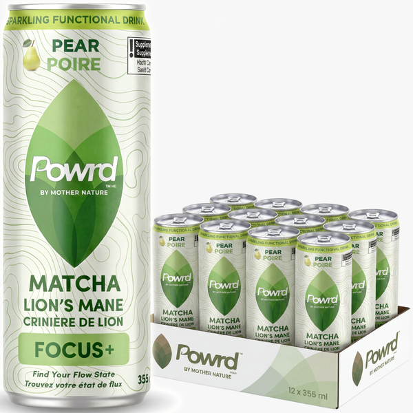 POWRD FOCUS+ (Pear) – Matcha & Lion’s Mane Sparkling Functional Drink