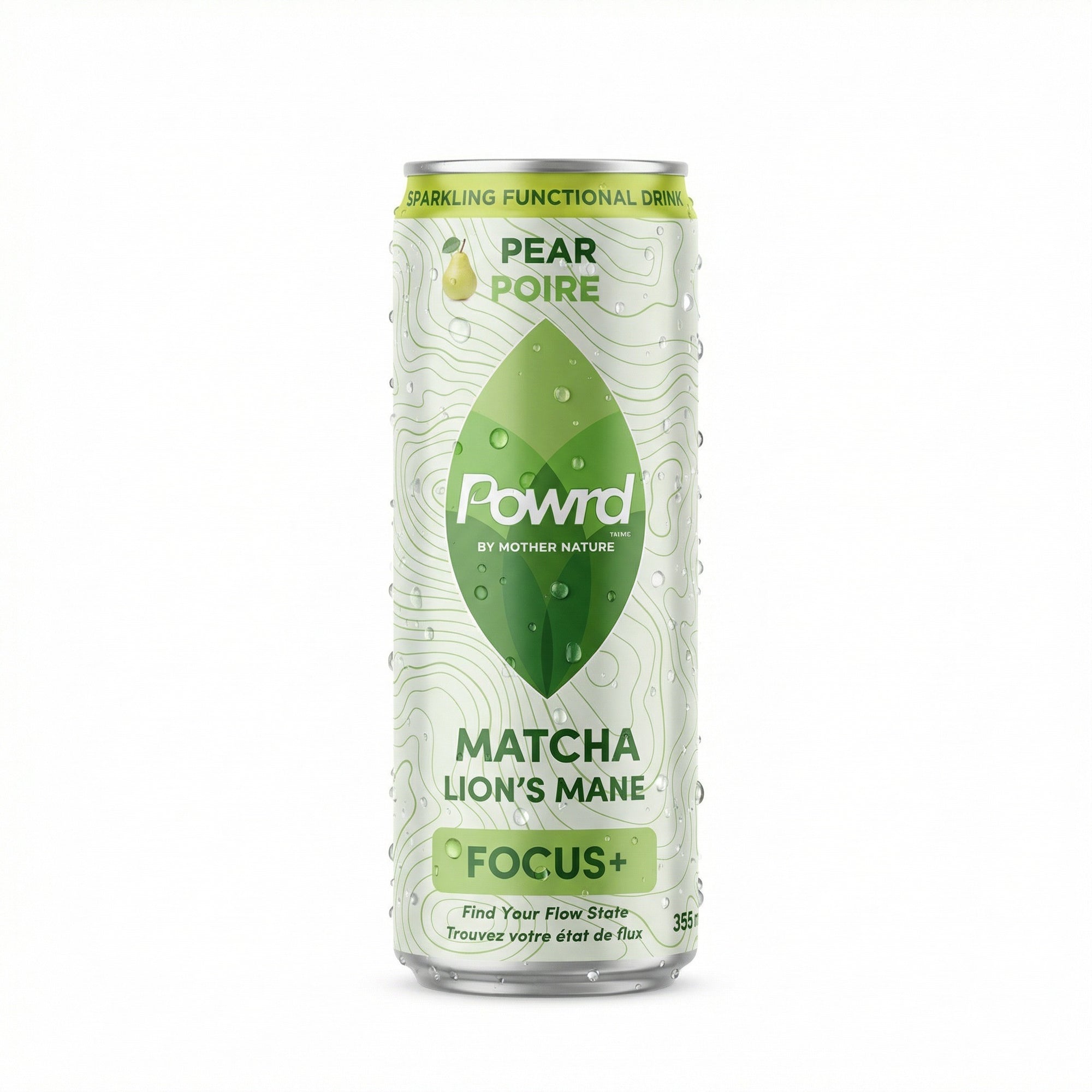 POWRD FOCUS+ (Pear) – Matcha & Lion’s Mane Sparkling Functional Drink