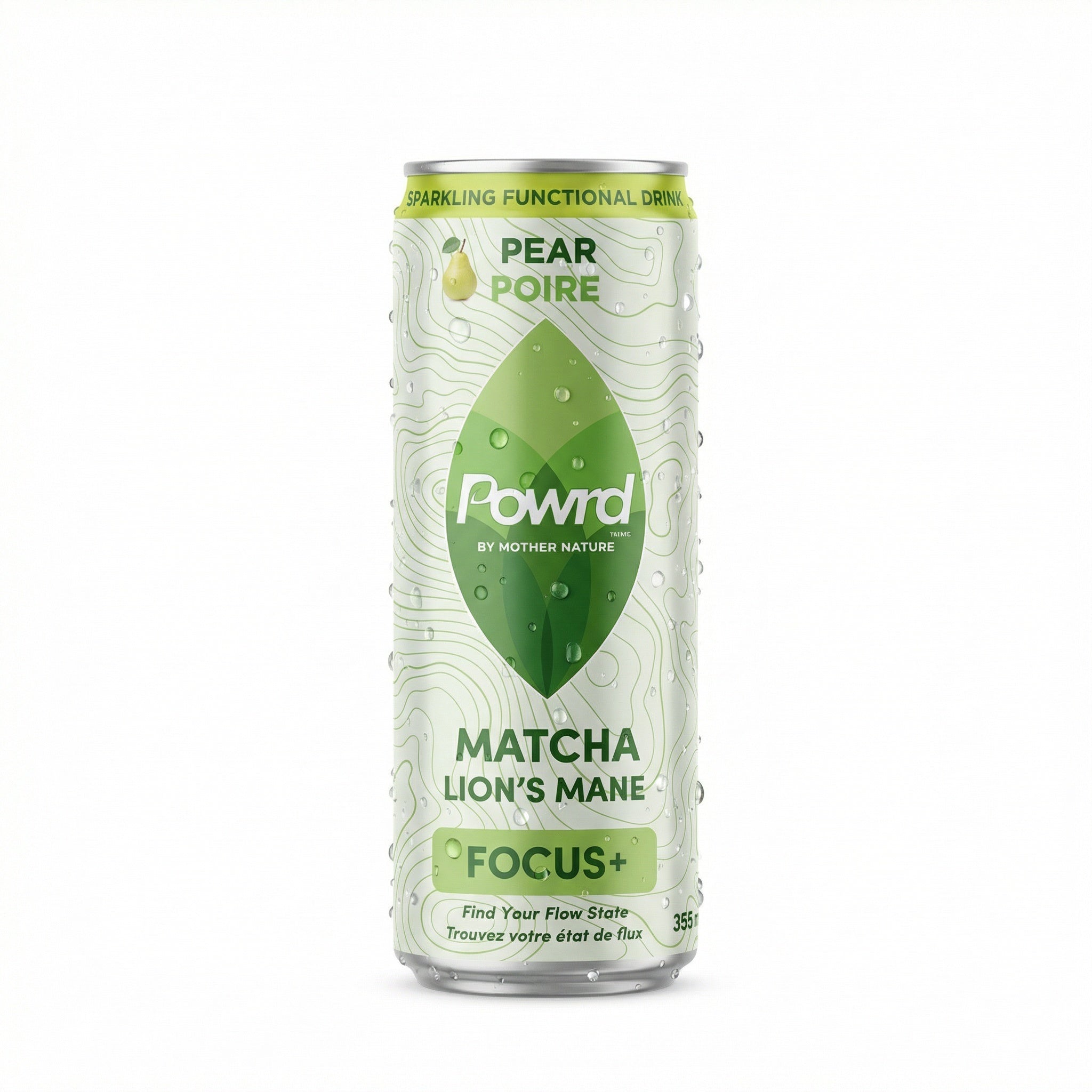 POWRD FOCUS+ (Pear) – Matcha & Lion’s Mane Sparkling Functional Drink