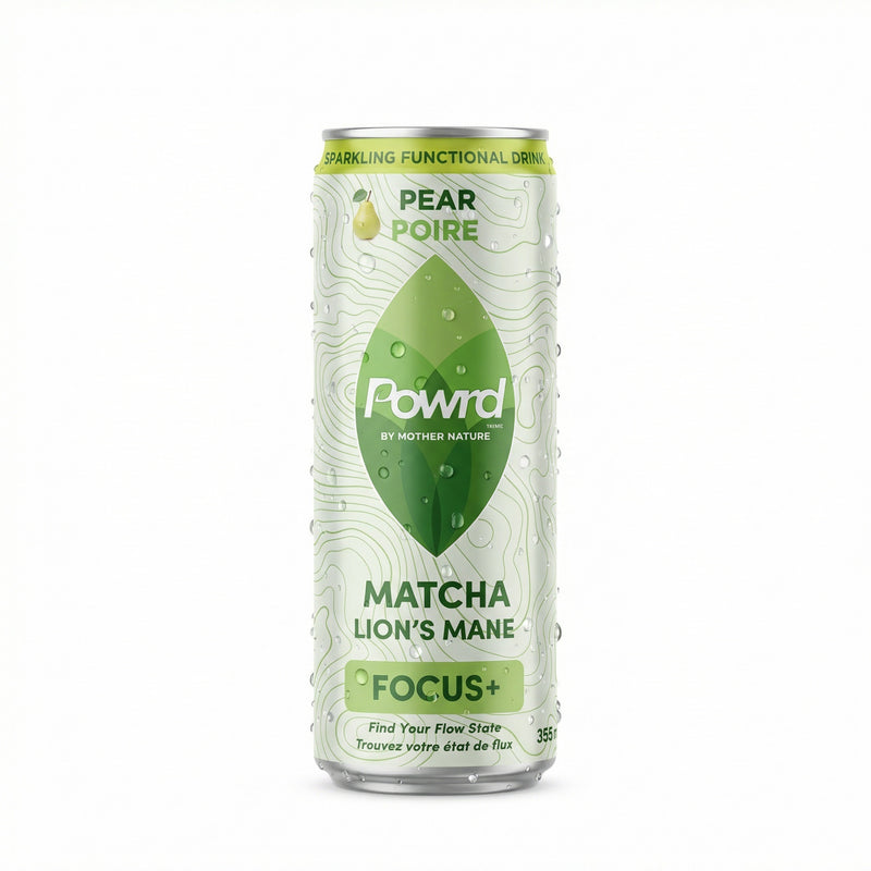 POWRD FOCUS+ (Pear) – Matcha & Lion’s Mane Sparkling Functional Drink
