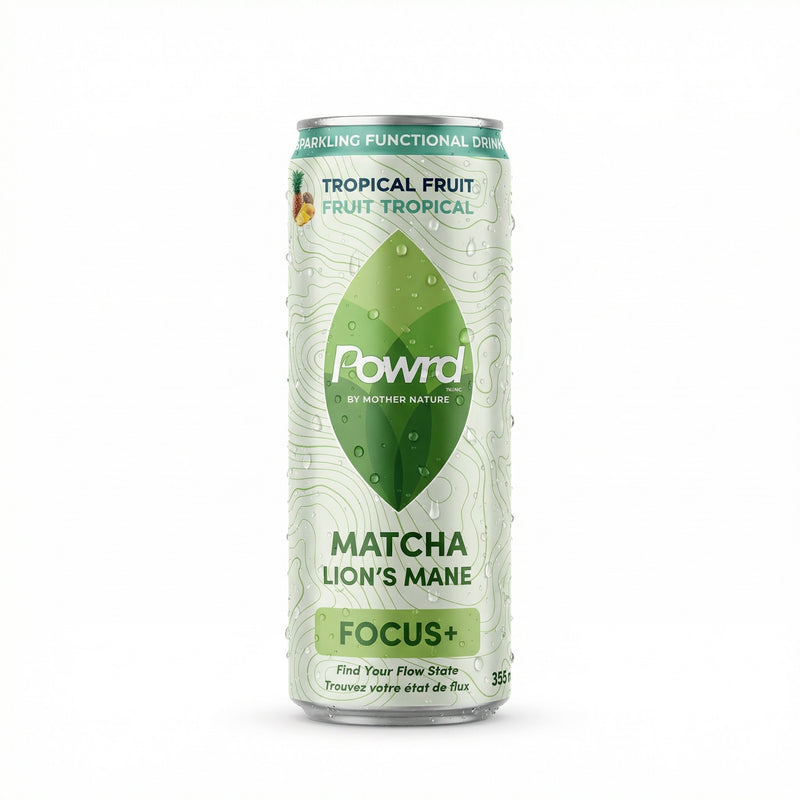 POWRD FOCUS+ (Tropical Fruit) – Matcha & Lion’s Mane Sparkling Functional Drink