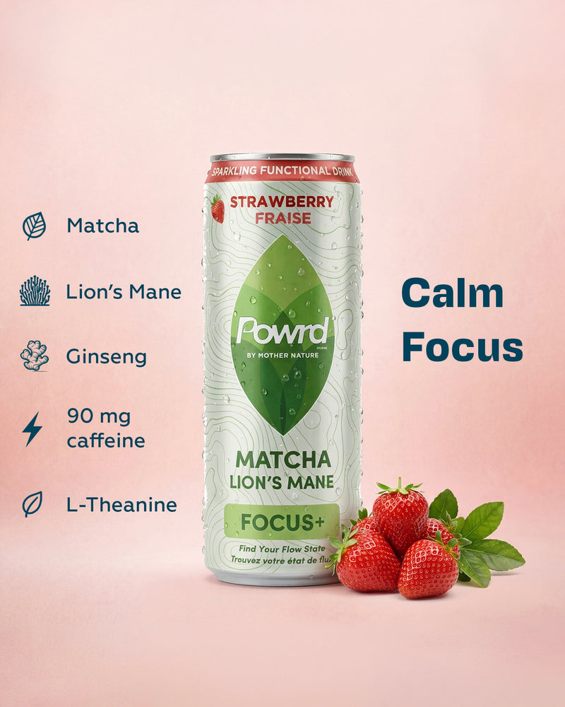 POWRD FOCUS+ (Strawberry) – Matcha & Lion’s Mane Sparkling Functional Drink