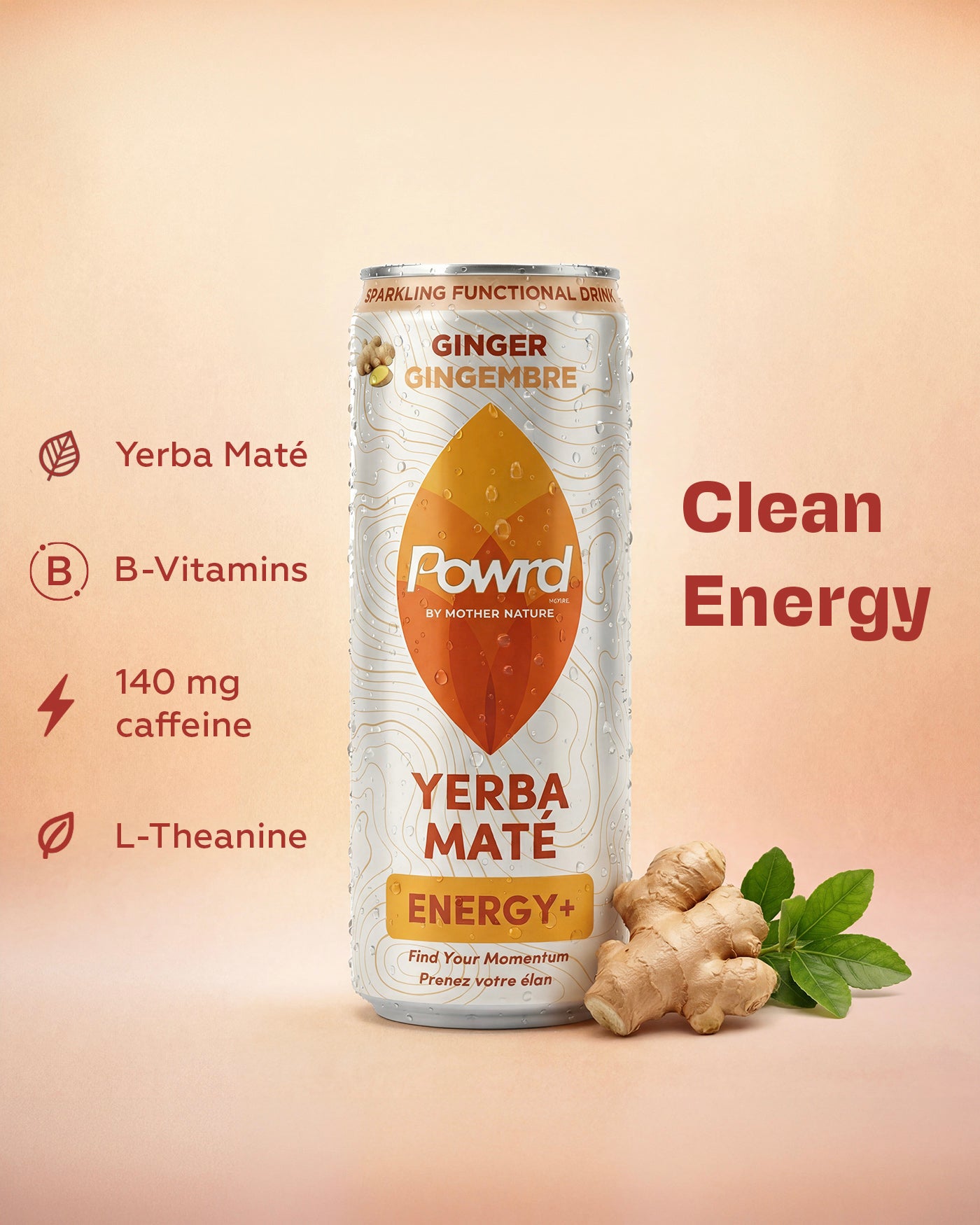 POWRD ENERGY+ (Ginger) – Yerba Maté Sparkling Functional Drink