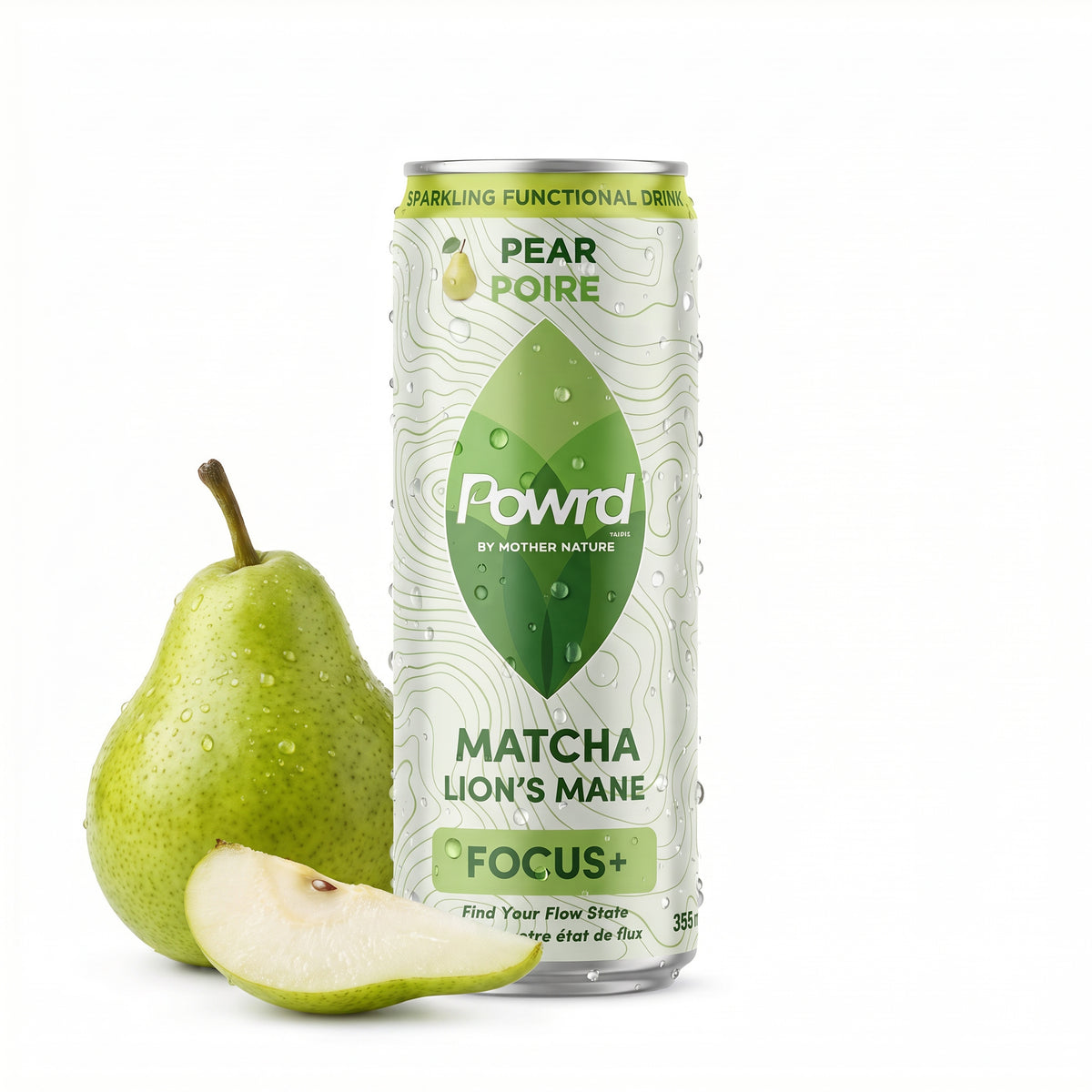 POWRD FOCUS+ (Pear) – Matcha & Lion’s Mane Sparkling Functional Drink