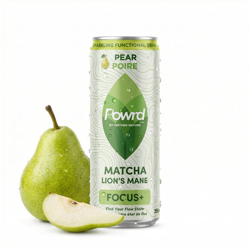 POWRD FOCUS+ (Pear) – Matcha & Lion’s Mane Sparkling Functional Drink