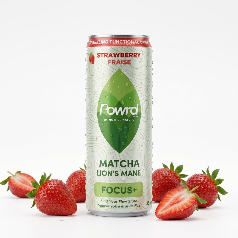 POWRD FOCUS+ (Strawberry) – Matcha & Lion’s Mane Sparkling Functional Drink
