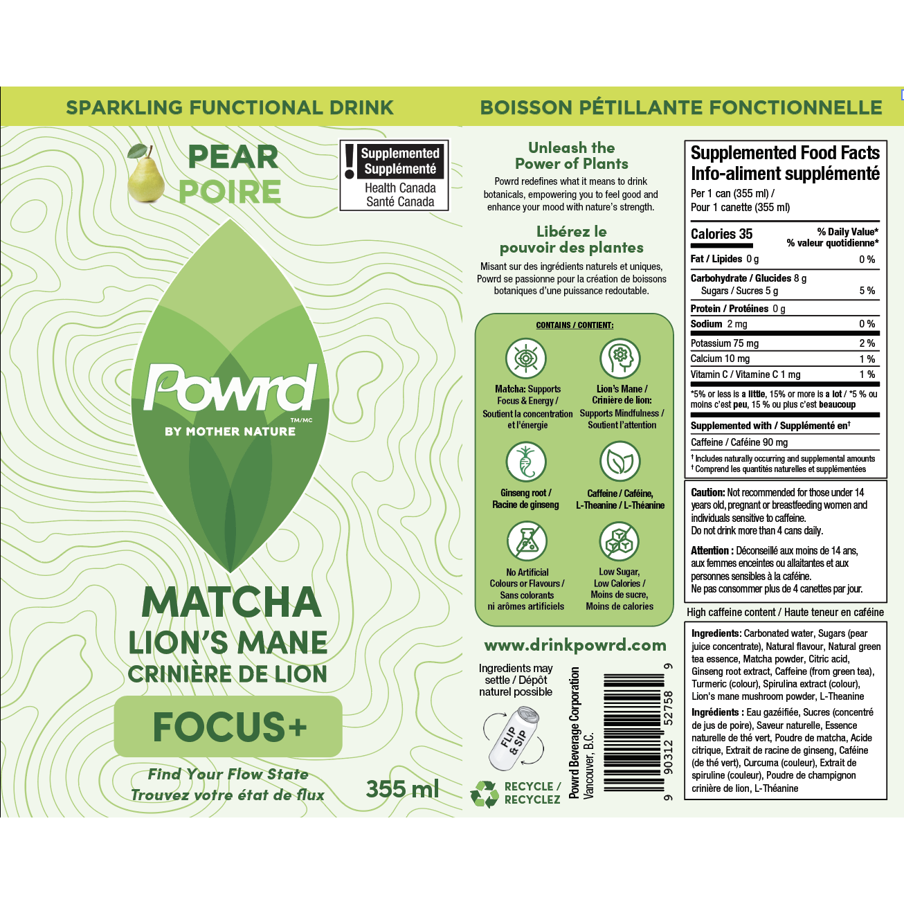 Matcha Lion's Mane  Pear Label 